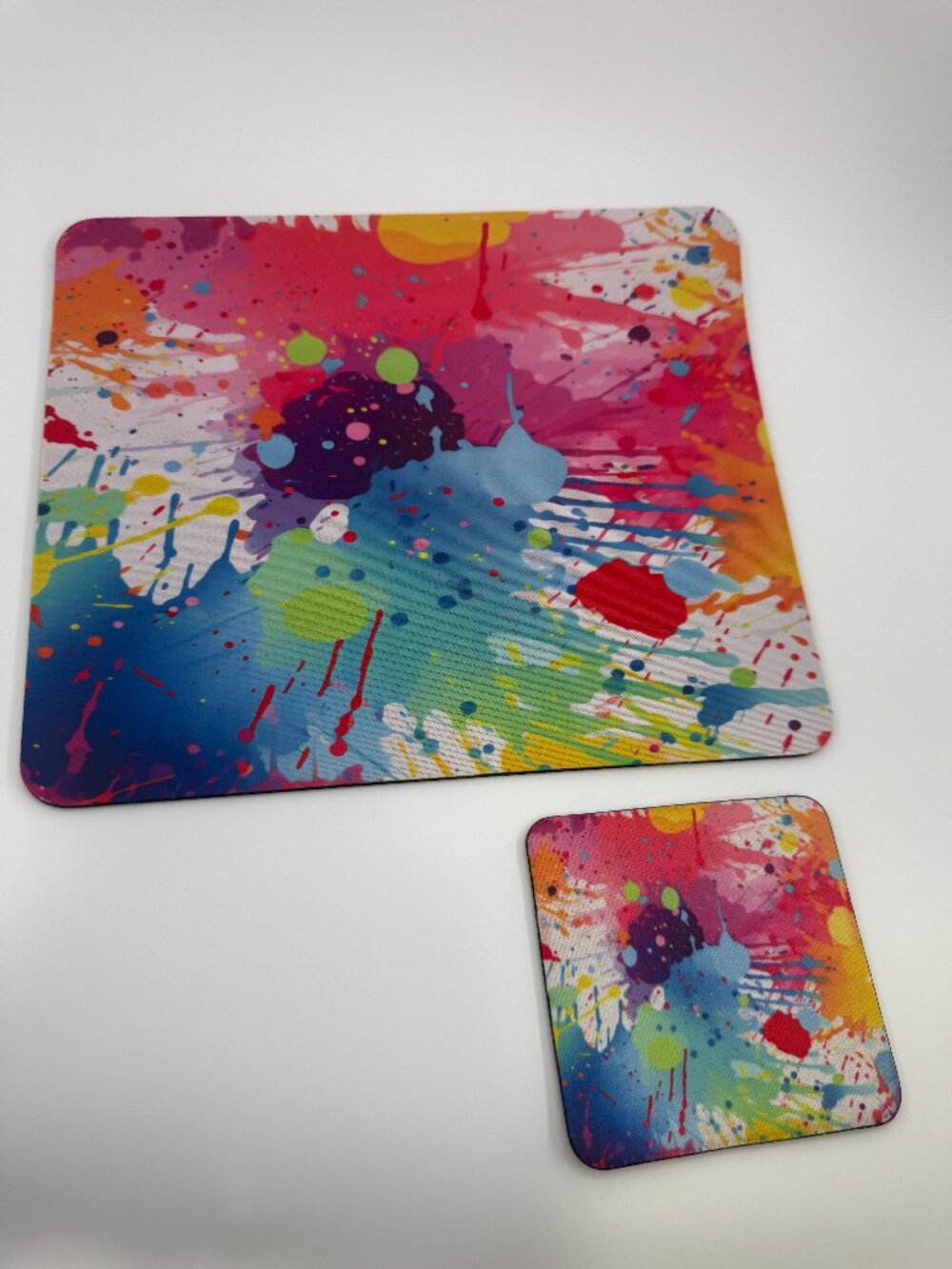 NEW! Bright Colorful Paint Splatter Mouse Pad & Coaster Set